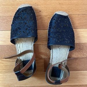 Tory Burch espadrilles size 10.5 (navy and brown leather)